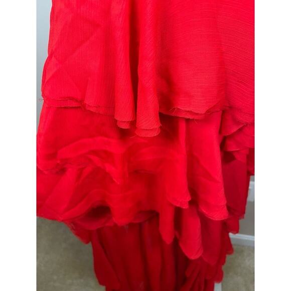 Alice + Olivia Bright Ruby Red Holly Asymmetric Ruffle Maxi Dress Size 2 - Picture 6 of 10